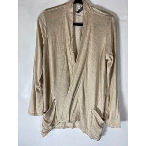 Butter Soft Open Front Cardigan Pockets Long Sleeve Beige Lightweight Layer M